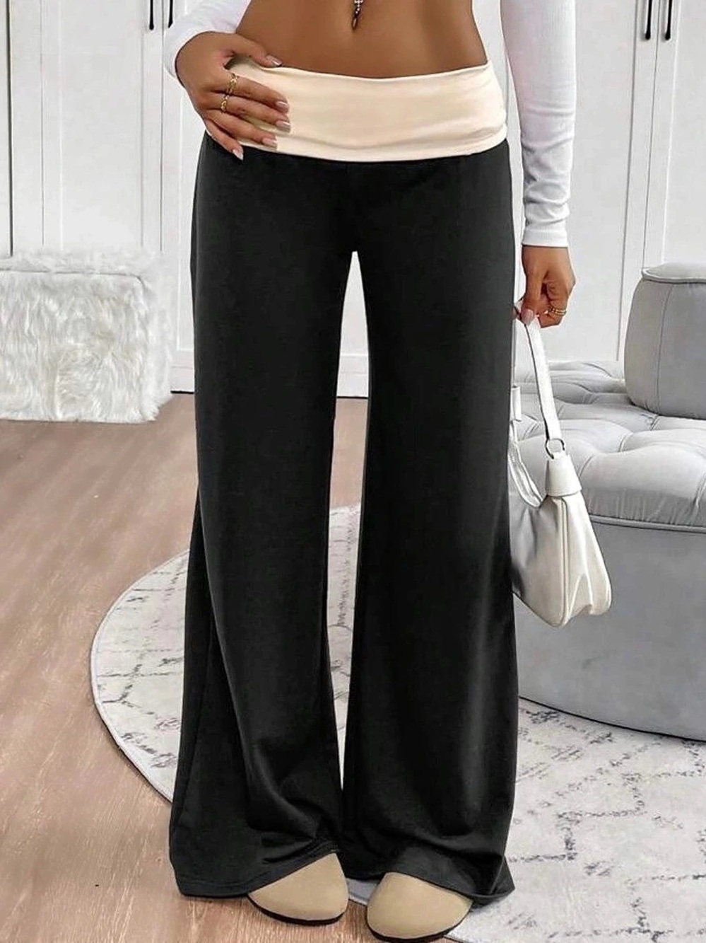 Wide Leg Pants in Black & Cream Like New
